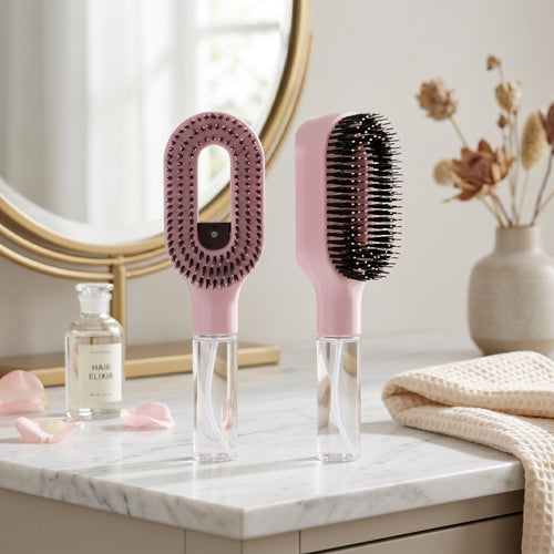 2-in-1 Mist Spray Detangling Hair Brush | Wet & Dry Anti-Frizz Brush for Curly, Wavy & Straight Hair – Pink