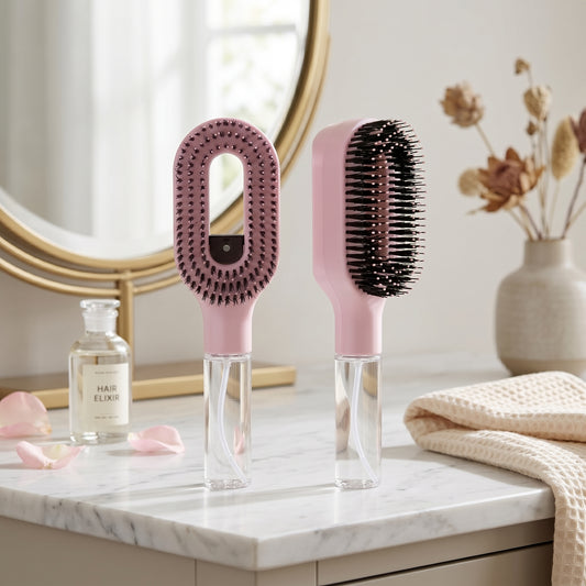 2-in-1 Mist Spray Detangling Hair Brush | Wet & Dry Anti-Frizz Brush for Curly, Wavy & Straight Hair – Pink