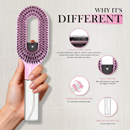 2-in-1 Mist Spray Detangling Hair Brush | Wet & Dry Anti-Frizz Brush for Curly, Wavy & Straight Hair – Pink