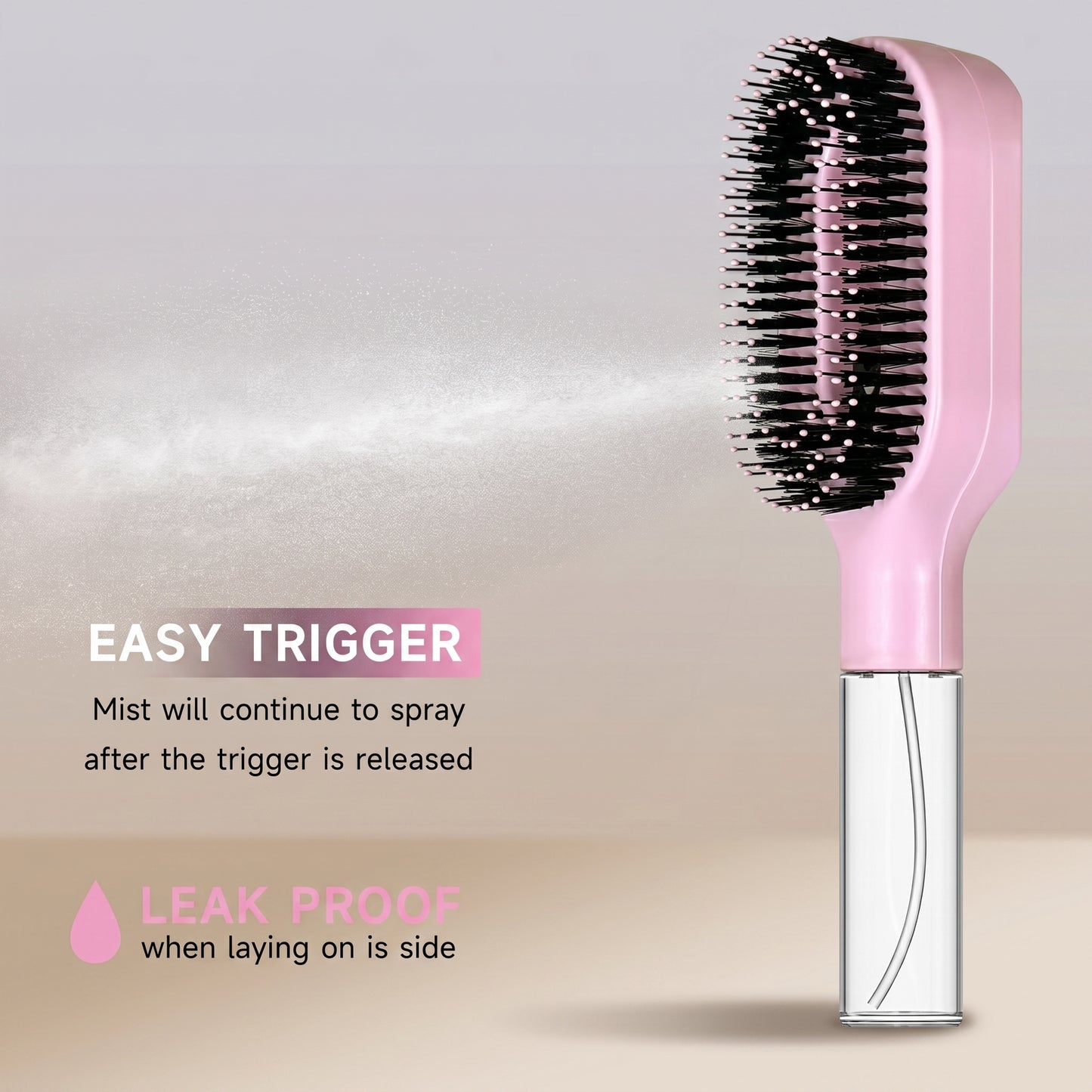 2-in-1 Mist Spray Detangling Hair Brush | Wet & Dry Anti-Frizz Brush for Curly, Wavy & Straight Hair – Pink