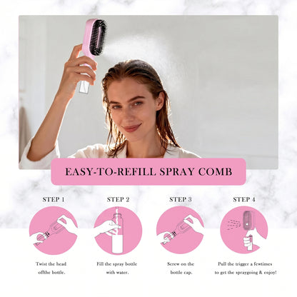 2-in-1 Mist Spray Detangling Hair Brush | Wet & Dry Anti-Frizz Brush for Curly, Wavy & Straight Hair – Pink