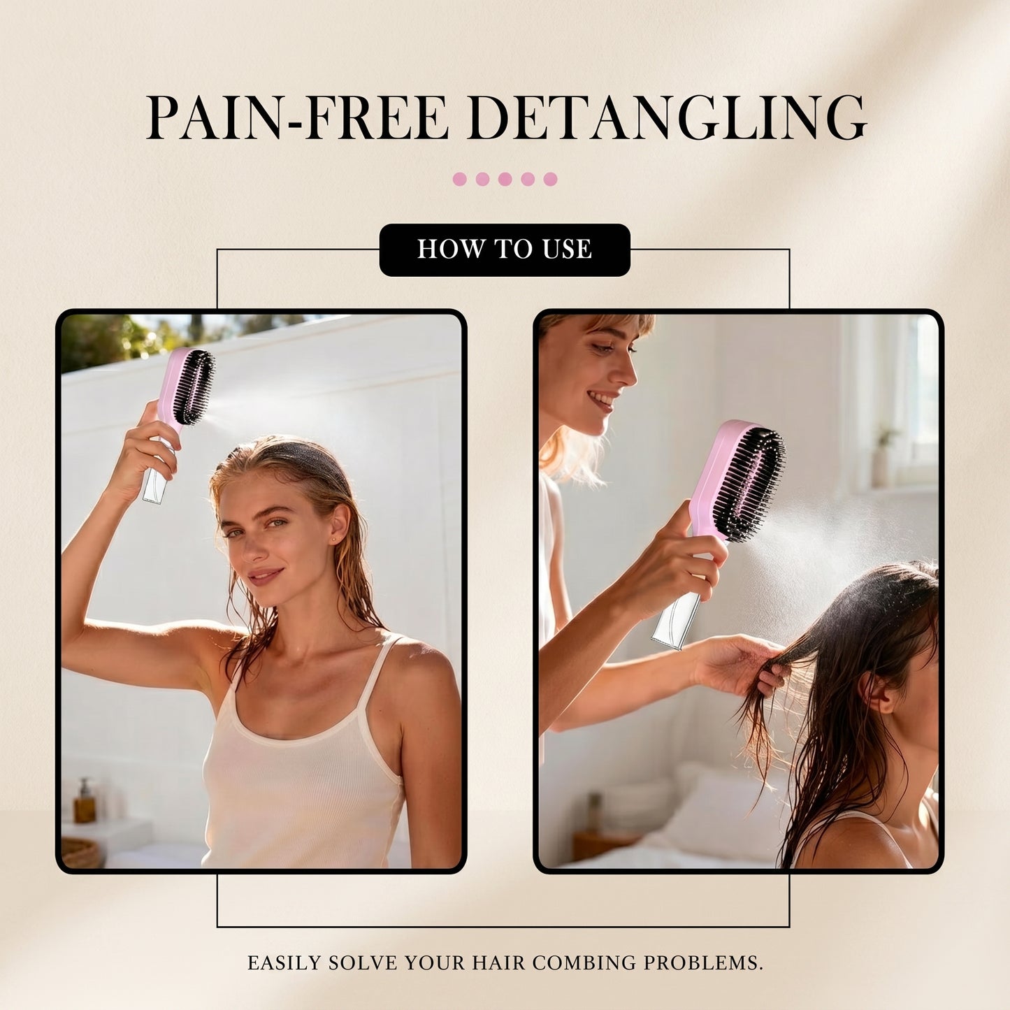 2-in-1 Mist Spray Detangling Hair Brush | Wet & Dry Anti-Frizz Brush for Curly, Wavy & Straight Hair – Pink