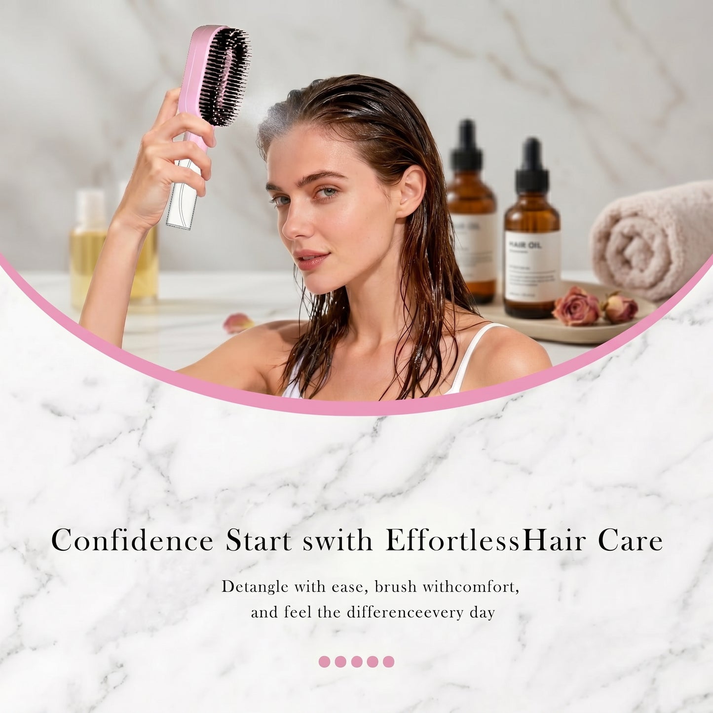 2-in-1 Mist Spray Detangling Hair Brush | Wet & Dry Anti-Frizz Brush for Curly, Wavy & Straight Hair – Pink