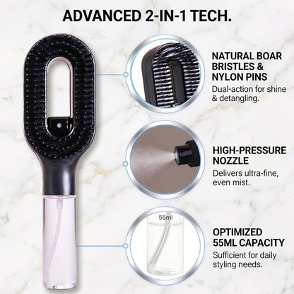 2-in-1 Mist Spray Detangling Hair Brush | Wet & Dry Anti-Frizz Brush for Curly, Wavy & Straight Hair – Pink