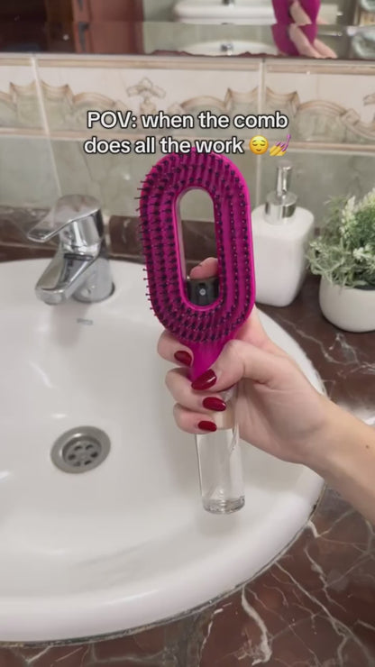 2-in-1 Mist Spray Detangling Hair Brush | Wet & Dry Anti-Frizz Brush for Curly, Wavy & Straight Hair – Pink